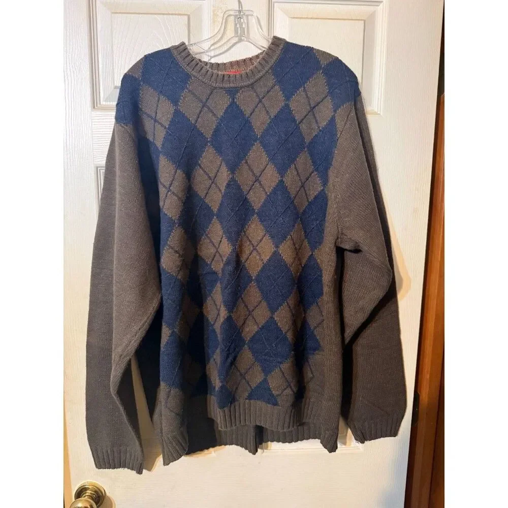 Vintage 90s IZOD Men’s Argyle Sweater – XL Classic Retro Knit Sweater.